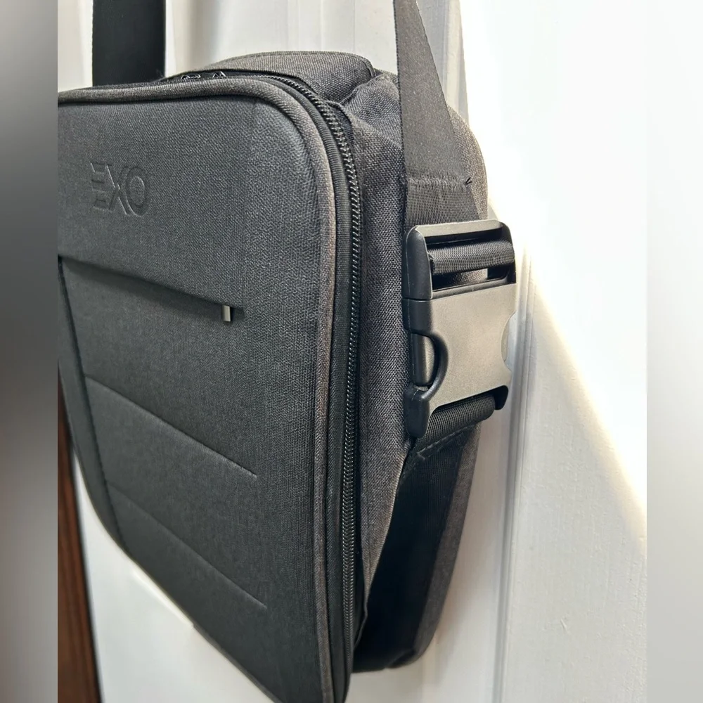 EXO Padded Men's Black Crossbody Bag. Protection for what you carry. 11x8.5”.